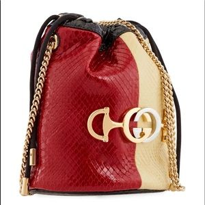 Gucci Zumi Tricolored Snakeskin Drawstring Crossbody Bucket Bag 576432
